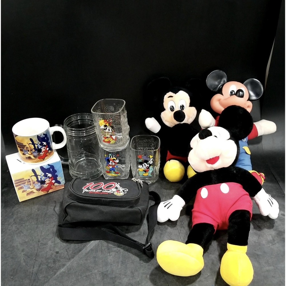 Vintage Mickey Mouse Mixed Lot Disney - Dolls, Glassware, Fanny Pack